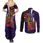 Fremantle Dockers ANZAC Personalised Couples Matching Summer Maxi Dress and Long Sleeve Button Shirt Lest We Forget Poppy Camo