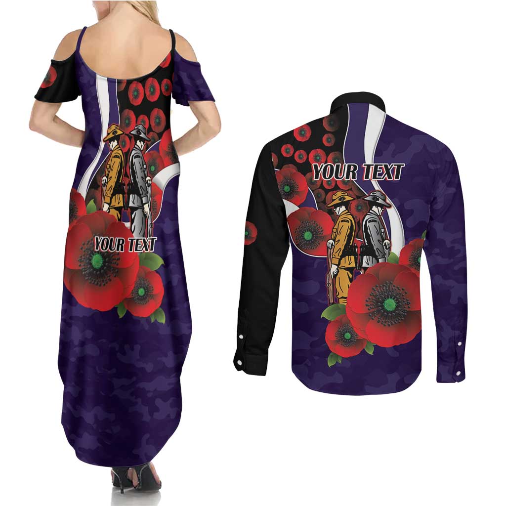 Fremantle Dockers ANZAC Personalised Couples Matching Summer Maxi Dress and Long Sleeve Button Shirt Lest We Forget Poppy Camo