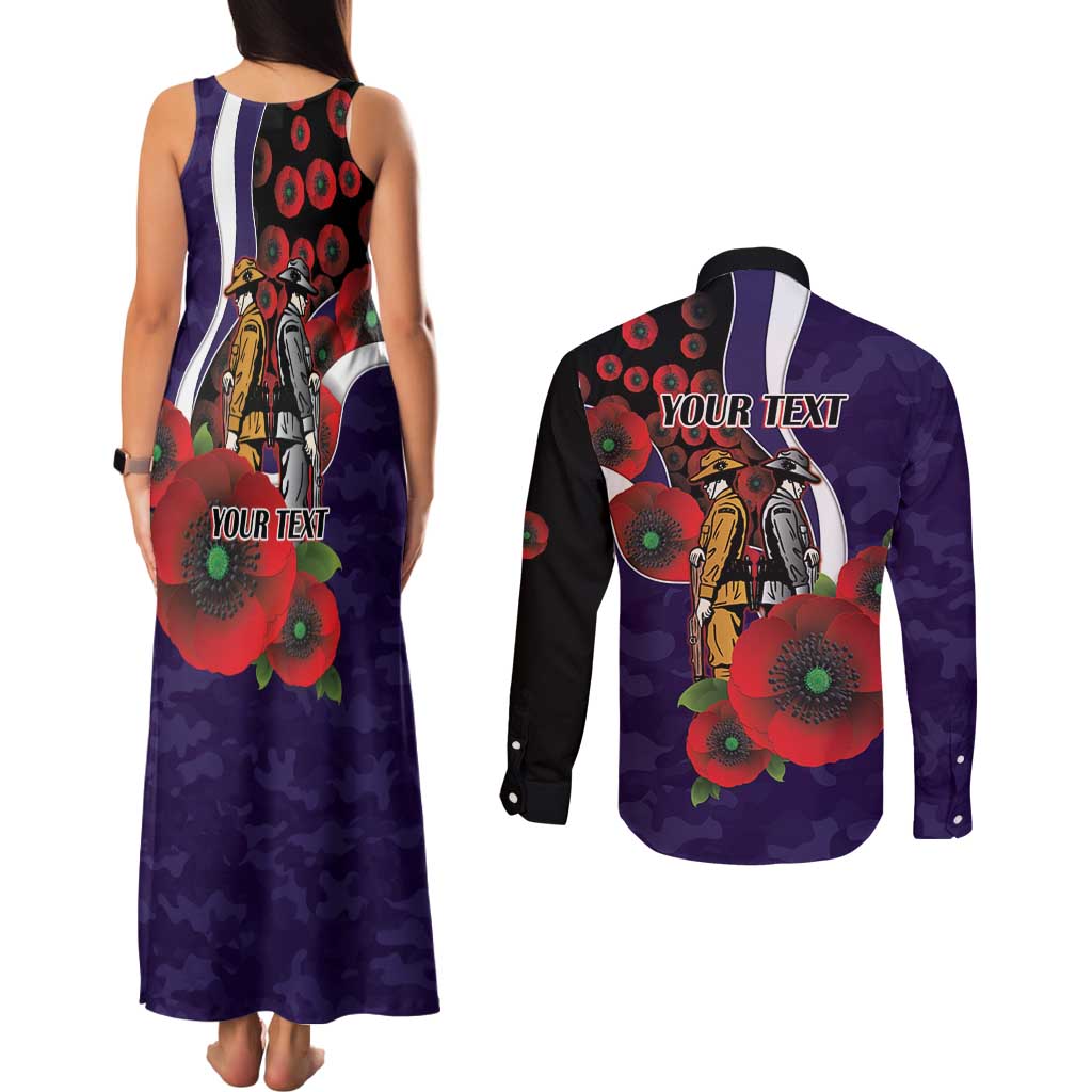 Fremantle Dockers ANZAC Personalised Couples Matching Tank Maxi Dress and Long Sleeve Button Shirt Lest We Forget Poppy Camo
