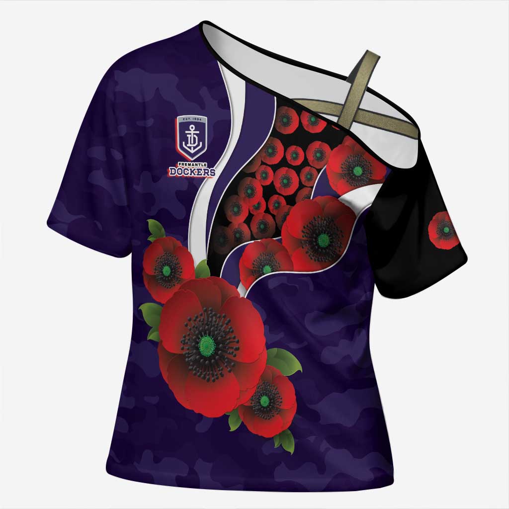 Fremantle Dockers ANZAC Personalised Cross Shoulder Shirt Lest We Forget Poppy Camo