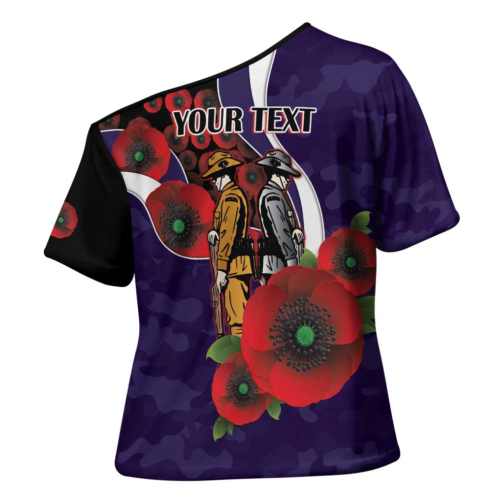 Fremantle Dockers ANZAC Personalised Cross Shoulder Shirt Lest We Forget Poppy Camo