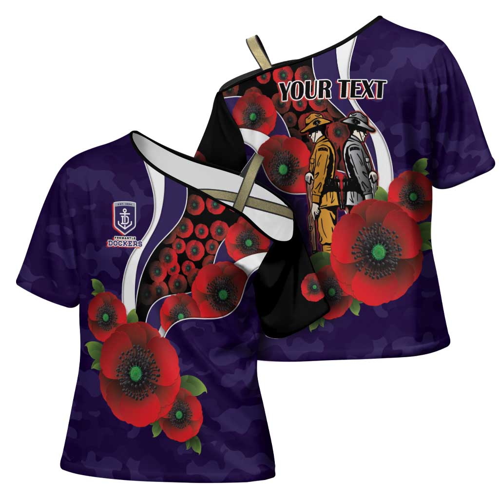 Fremantle Dockers ANZAC Personalised Cross Shoulder Shirt Lest We Forget Poppy Camo