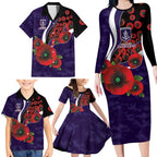 Fremantle Dockers ANZAC Personalised Family Matching Long Sleeve Bodycon Dress and Hawaiian Shirt Lest We Forget Poppy Camo