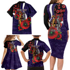 Fremantle Dockers ANZAC Personalised Family Matching Long Sleeve Bodycon Dress and Hawaiian Shirt Lest We Forget Poppy Camo