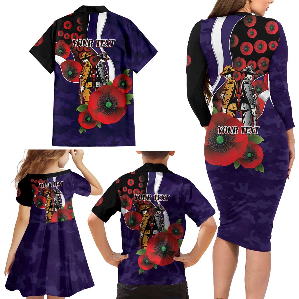 Fremantle Dockers ANZAC Personalised Family Matching Long Sleeve Bodycon Dress and Hawaiian Shirt Lest We Forget Poppy Camo