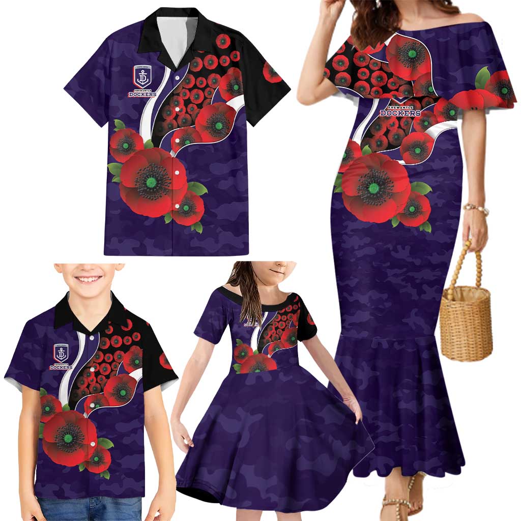 Fremantle Dockers ANZAC Personalised Family Matching Mermaid Dress and Hawaiian Shirt Lest We Forget Poppy Camo