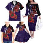 Fremantle Dockers ANZAC Personalised Family Matching Off The Shoulder Long Sleeve Dress and Hawaiian Shirt Lest We Forget Poppy Camo