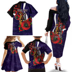 Fremantle Dockers ANZAC Personalised Family Matching Off The Shoulder Long Sleeve Dress and Hawaiian Shirt Lest We Forget Poppy Camo