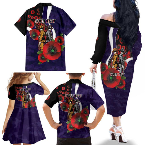 Fremantle Dockers ANZAC Personalised Family Matching Off The Shoulder Long Sleeve Dress and Hawaiian Shirt Lest We Forget Poppy Camo