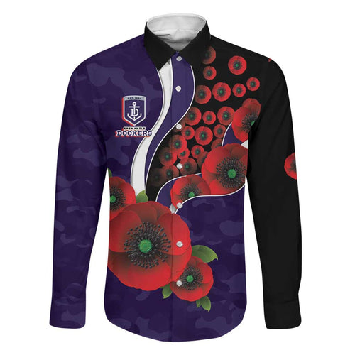 Fremantle Dockers ANZAC Personalised Family Matching Off The Shoulder Long Sleeve Dress and Hawaiian Shirt Lest We Forget Poppy Camo