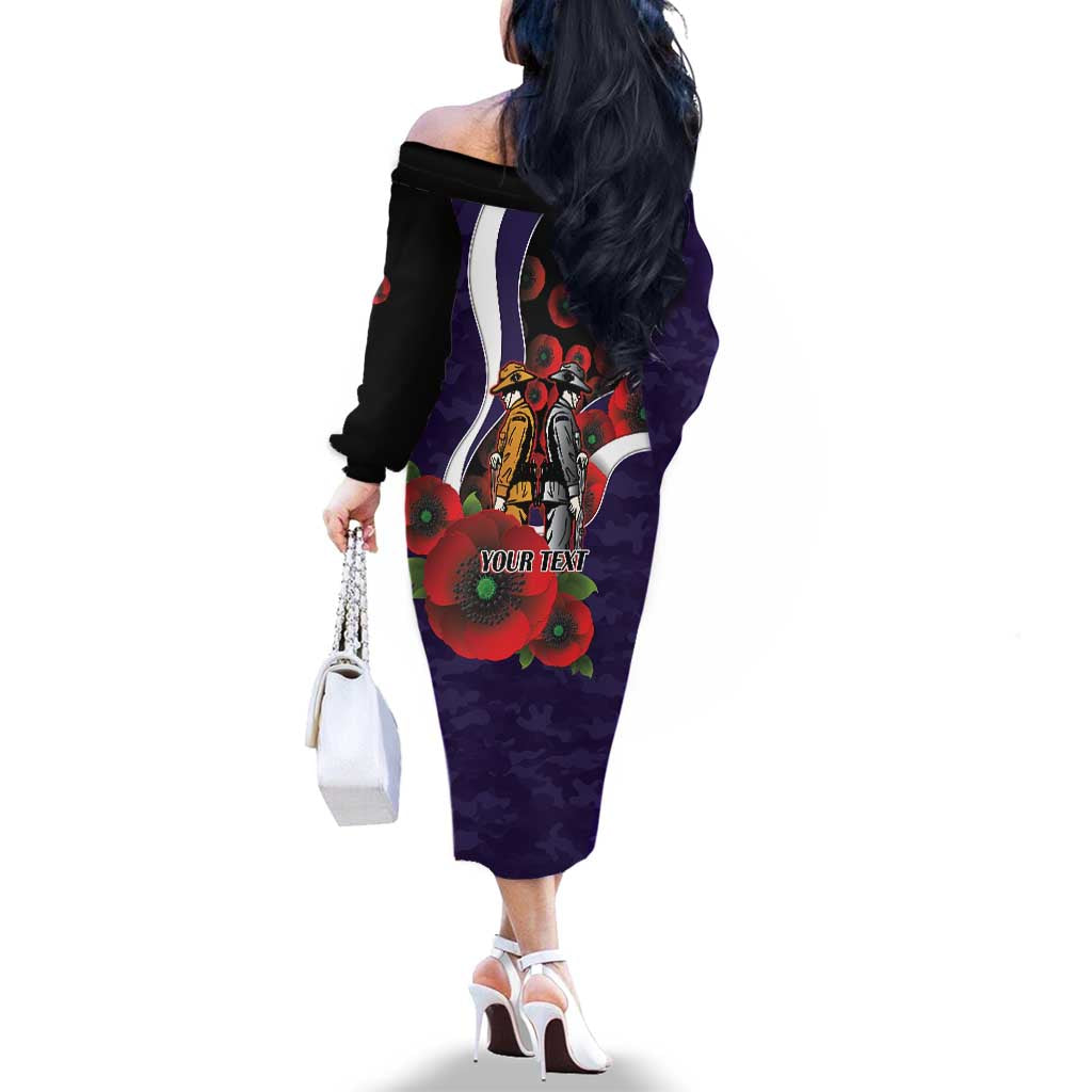 Fremantle Dockers ANZAC Personalised Family Matching Off The Shoulder Long Sleeve Dress and Hawaiian Shirt Lest We Forget Poppy Camo