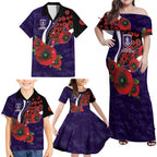 Fremantle Dockers ANZAC Personalised Family Matching Off Shoulder Maxi Dress and Hawaiian Shirt Lest We Forget Poppy Camo