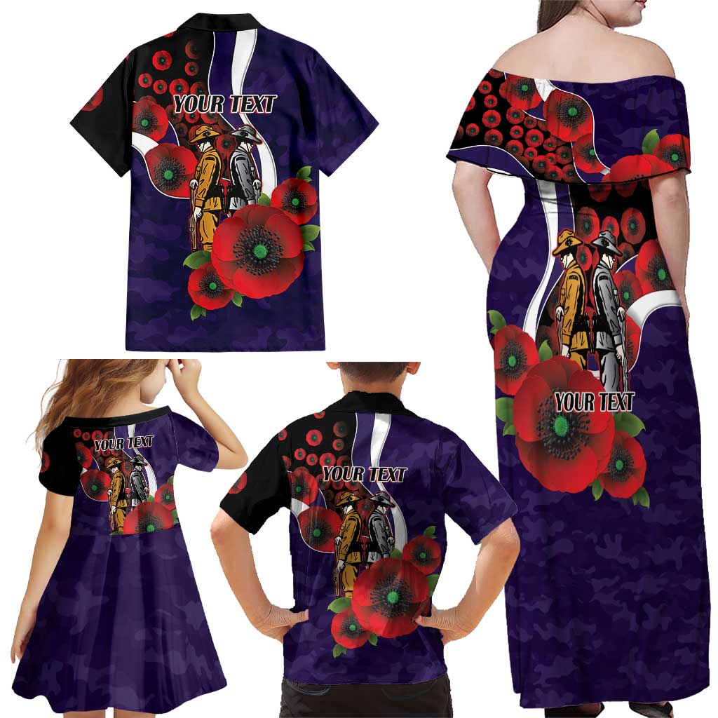 Fremantle Dockers ANZAC Personalised Family Matching Off Shoulder Maxi Dress and Hawaiian Shirt Lest We Forget Poppy Camo