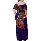 Fremantle Dockers ANZAC Personalised Family Matching Off Shoulder Maxi Dress and Hawaiian Shirt Lest We Forget Poppy Camo