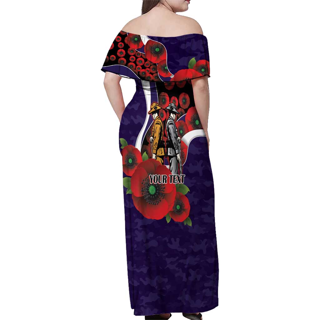 Fremantle Dockers ANZAC Personalised Family Matching Off Shoulder Maxi Dress and Hawaiian Shirt Lest We Forget Poppy Camo
