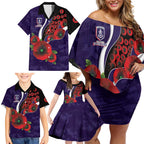 Fremantle Dockers ANZAC Personalised Family Matching Off Shoulder Short Dress and Hawaiian Shirt Lest We Forget Poppy Camo