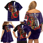 Fremantle Dockers ANZAC Personalised Family Matching Off Shoulder Short Dress and Hawaiian Shirt Lest We Forget Poppy Camo
