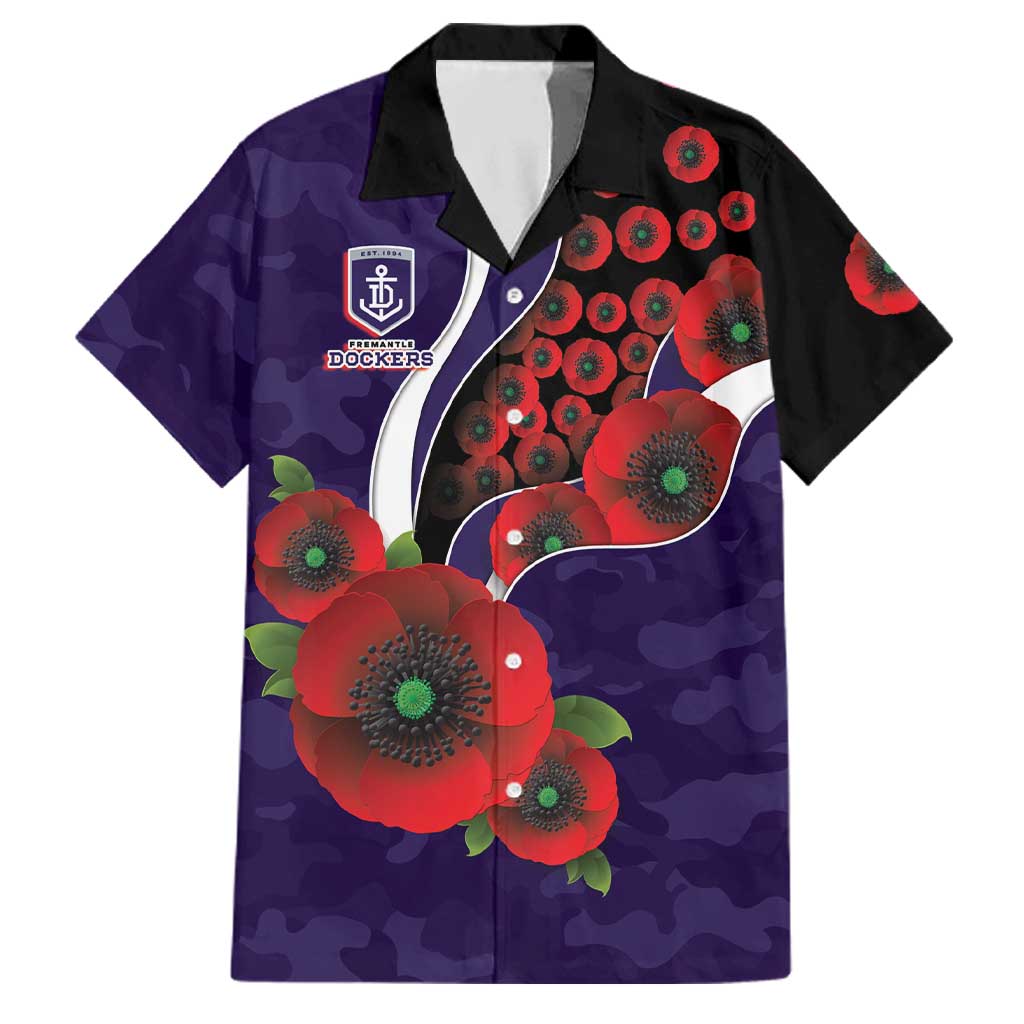 Fremantle Dockers ANZAC Personalised Family Matching Off Shoulder Short Dress and Hawaiian Shirt Lest We Forget Poppy Camo