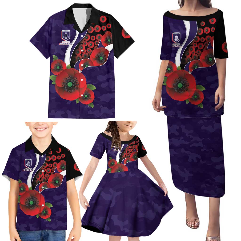 Fremantle Dockers ANZAC Personalised Family Matching Puletasi and Hawaiian Shirt Lest We Forget Poppy Camo