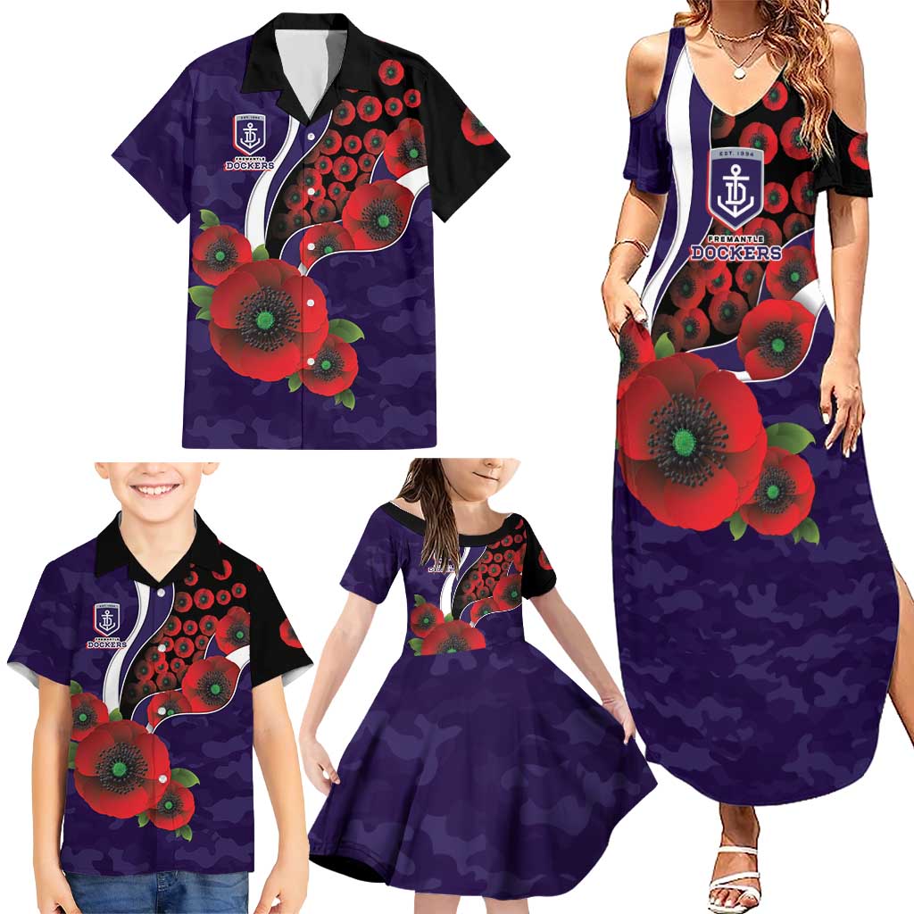 Fremantle Dockers ANZAC Personalised Family Matching Summer Maxi Dress and Hawaiian Shirt Lest We Forget Poppy Camo