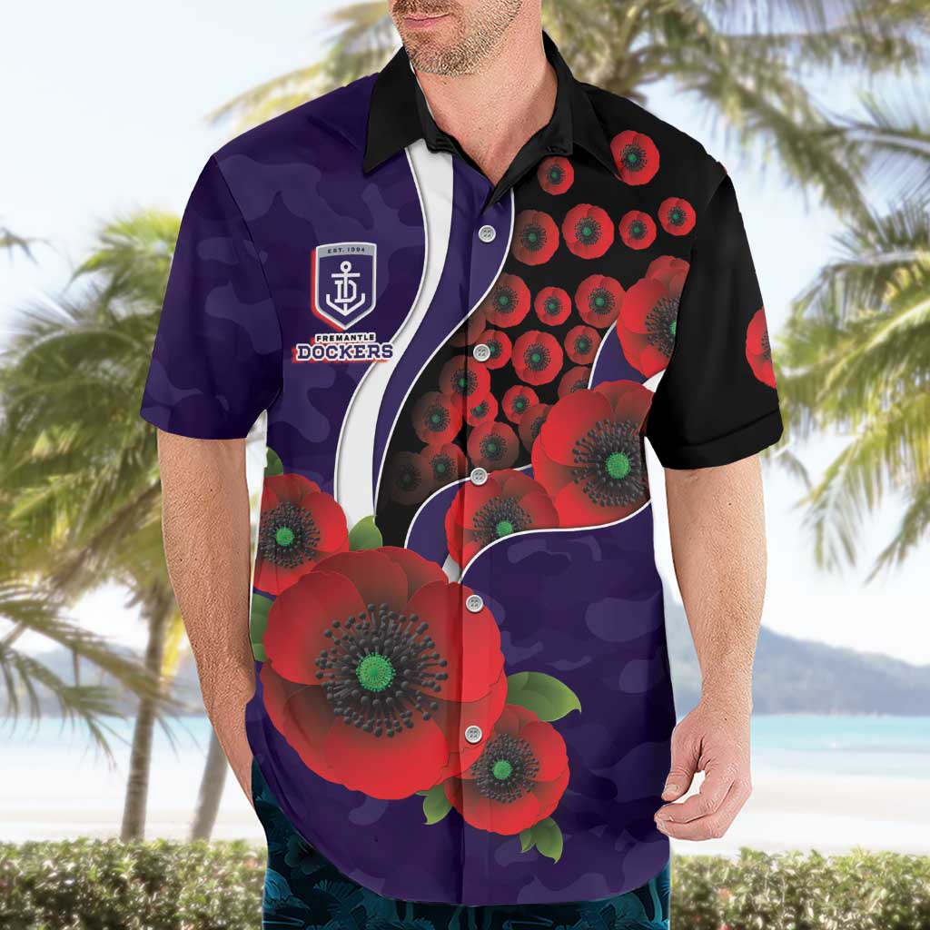 Fremantle Dockers ANZAC Personalised Hawaiian Shirt Lest We Forget Poppy Camo