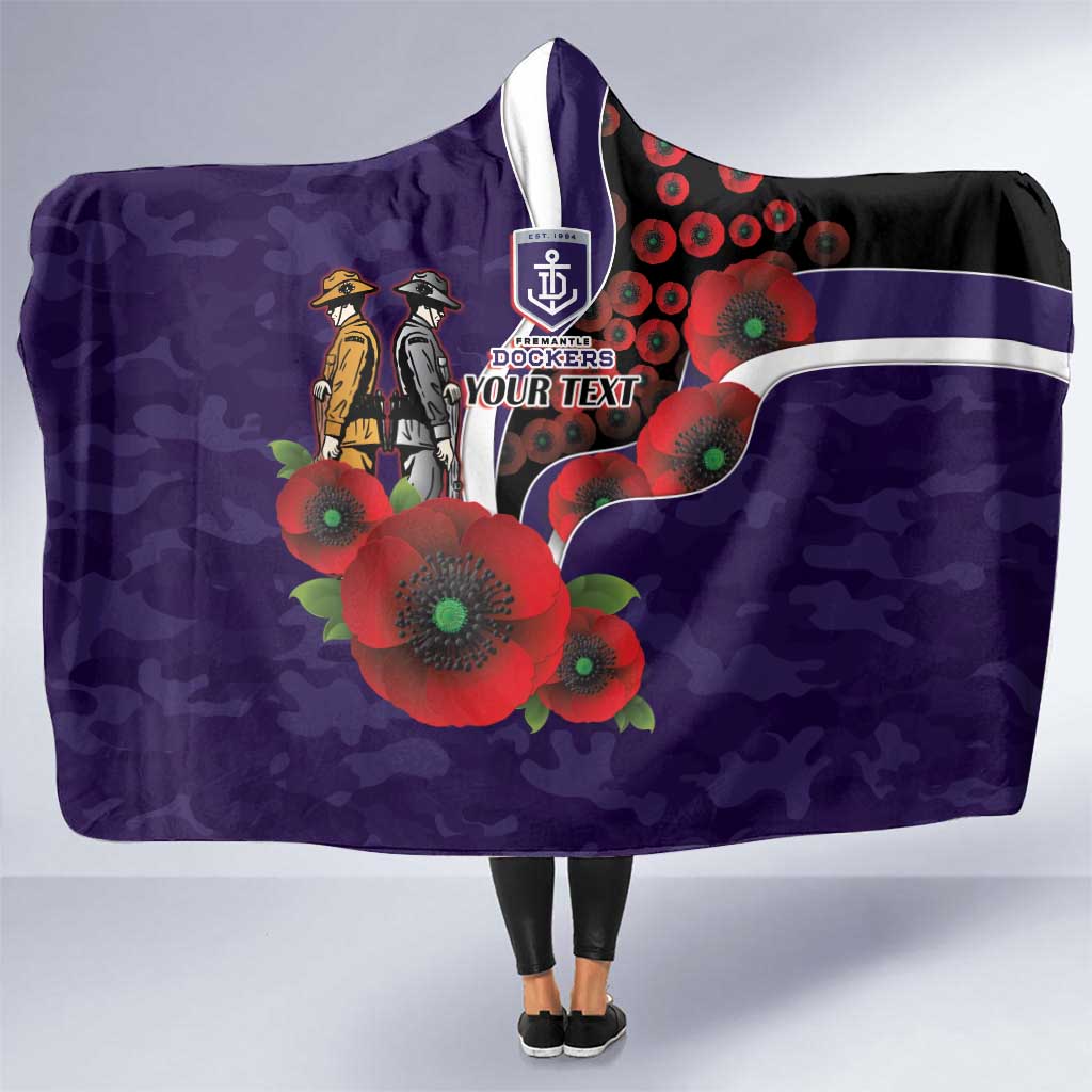 Fremantle Dockers ANZAC Personalised Hooded Blanket Lest We Forget Poppy Camo