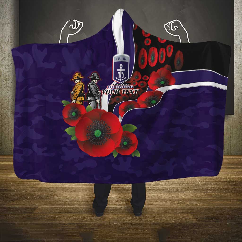 Fremantle Dockers ANZAC Personalised Hooded Blanket Lest We Forget Poppy Camo