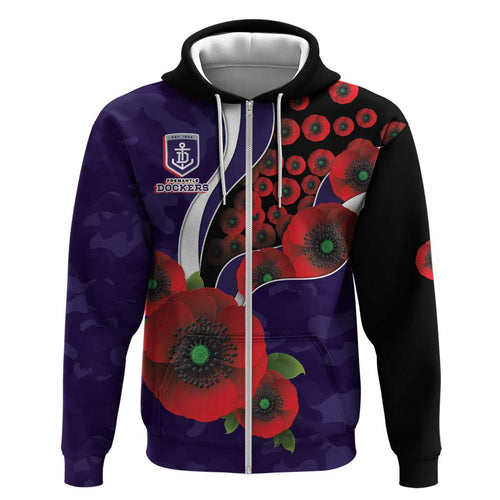 Fremantle Dockers ANZAC Personalised Hoodie Lest We Forget Poppy Camo