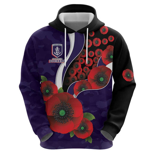 Fremantle Dockers ANZAC Personalised Hoodie Lest We Forget Poppy Camo