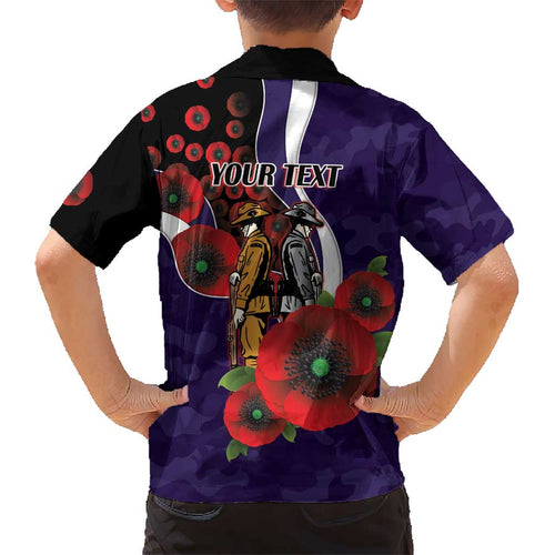 Fremantle Dockers ANZAC Personalised Kid Hawaiian Shirt Lest We Forget Poppy Camo