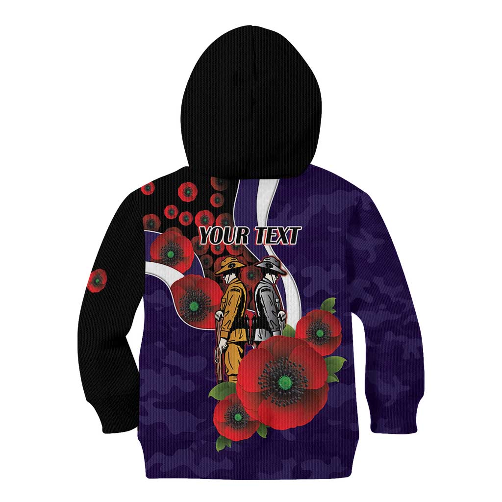 Fremantle Dockers ANZAC Personalised Kid Hoodie Lest We Forget Poppy Camo