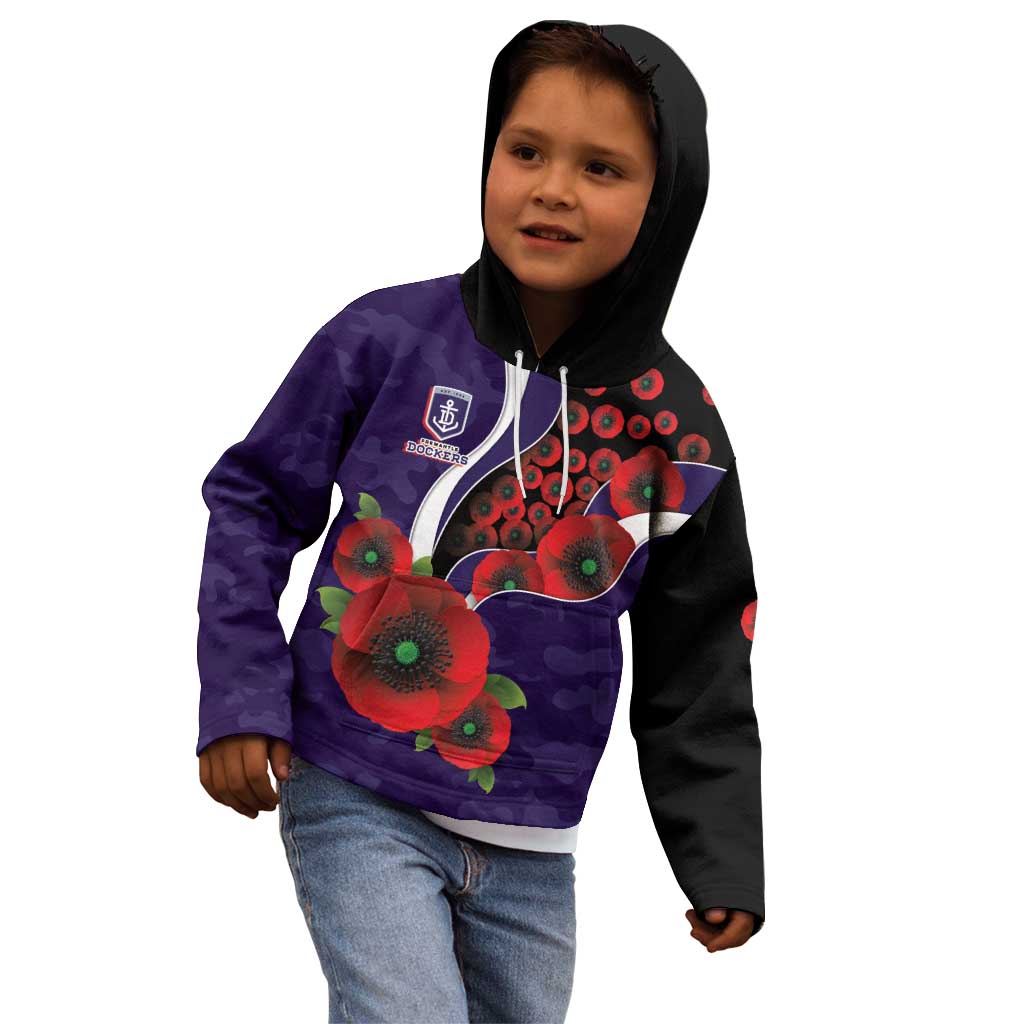 Fremantle Dockers ANZAC Personalised Kid Hoodie Lest We Forget Poppy Camo