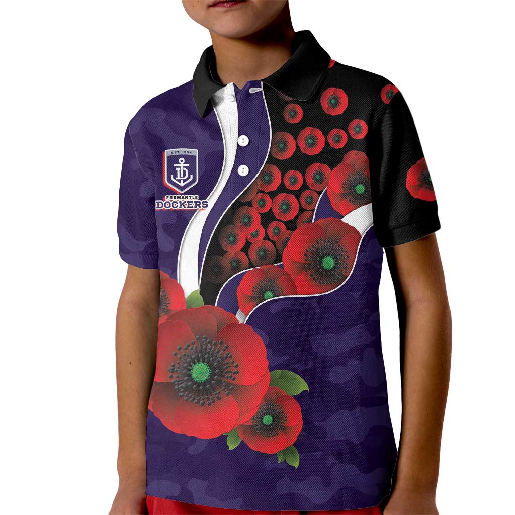 Fremantle Dockers ANZAC Personalised Kid Polo Shirt Lest We Forget Poppy Camo