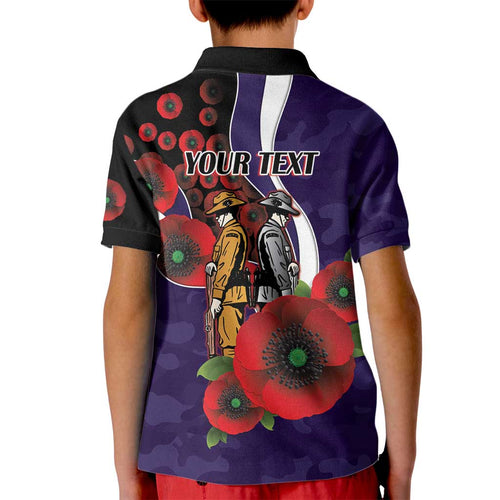 Fremantle Dockers ANZAC Personalised Kid Polo Shirt Lest We Forget Poppy Camo