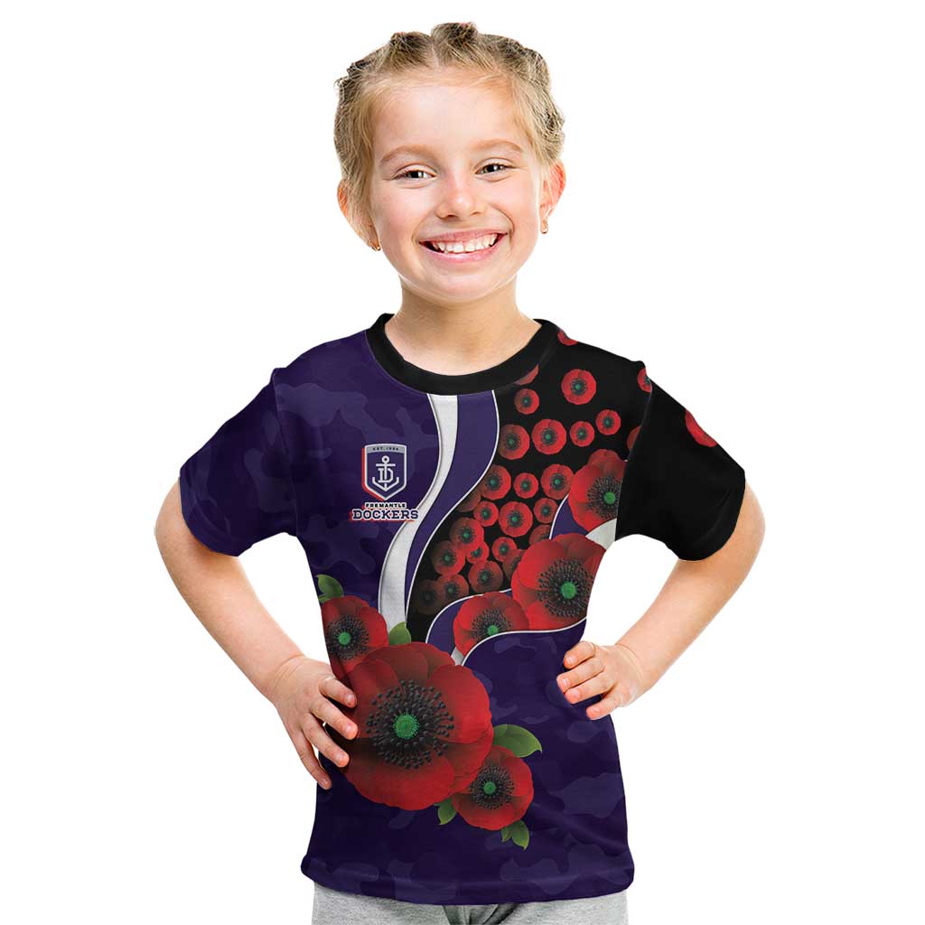 Fremantle Dockers ANZAC Personalised Kid T Shirt Lest We Forget Poppy Camo