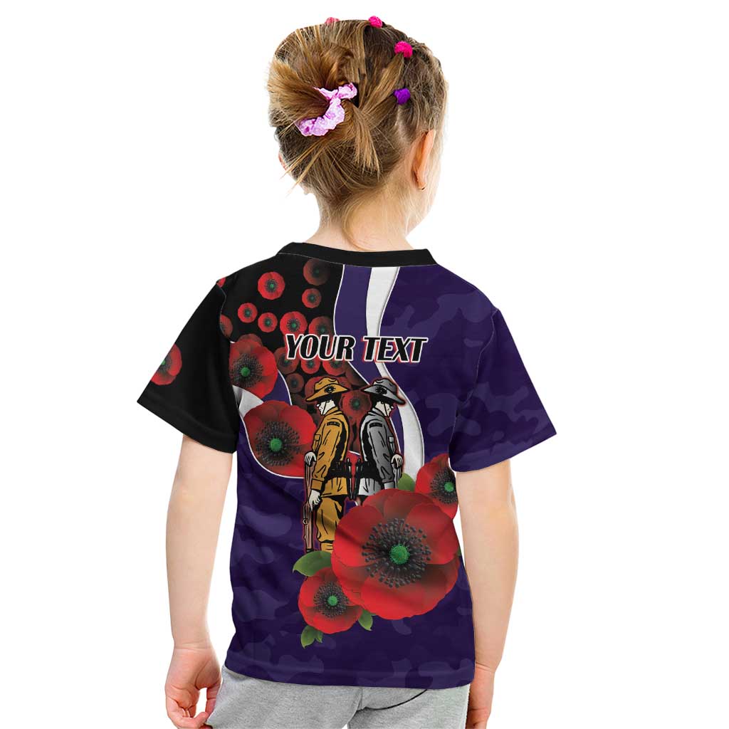 Fremantle Dockers ANZAC Personalised Kid T Shirt Lest We Forget Poppy Camo