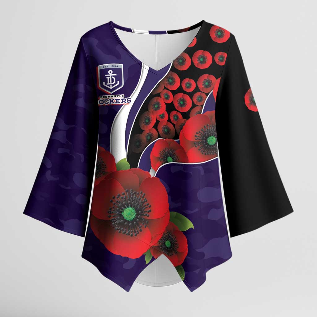 Fremantle Dockers ANZAC Personalised Kimono Sleeve Blouse Lest We Forget Poppy Camo