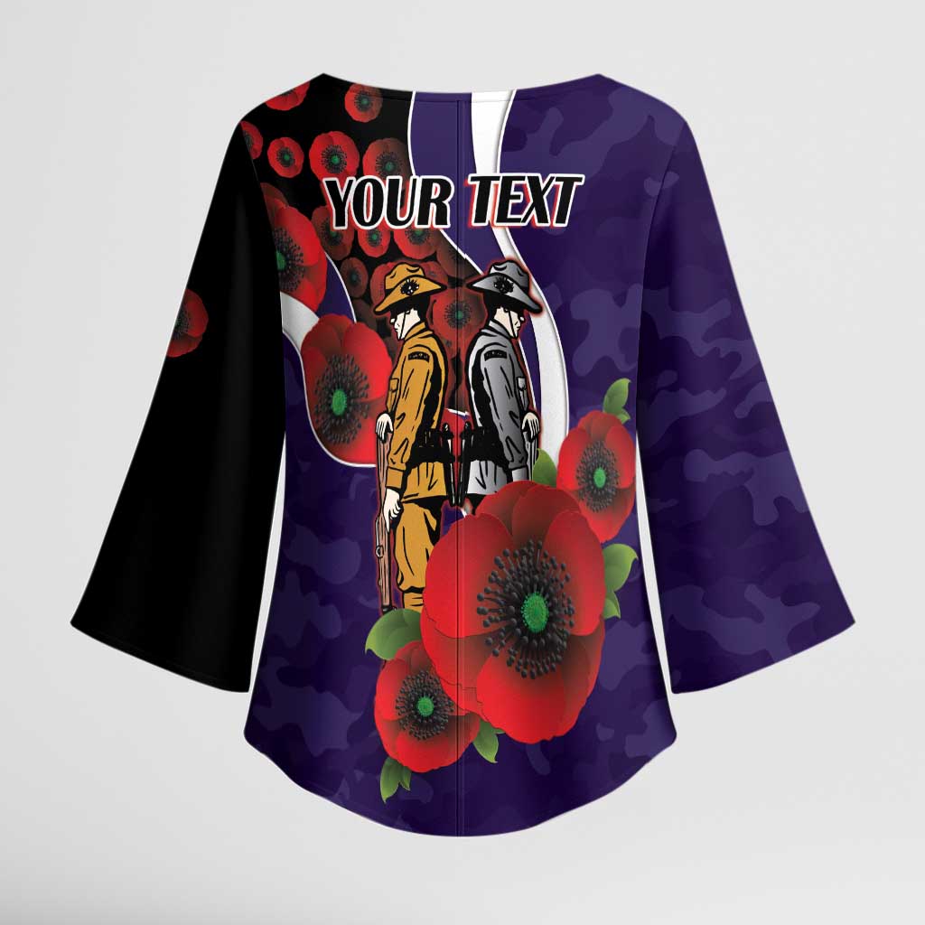 Fremantle Dockers ANZAC Personalised Kimono Sleeve Blouse Lest We Forget Poppy Camo
