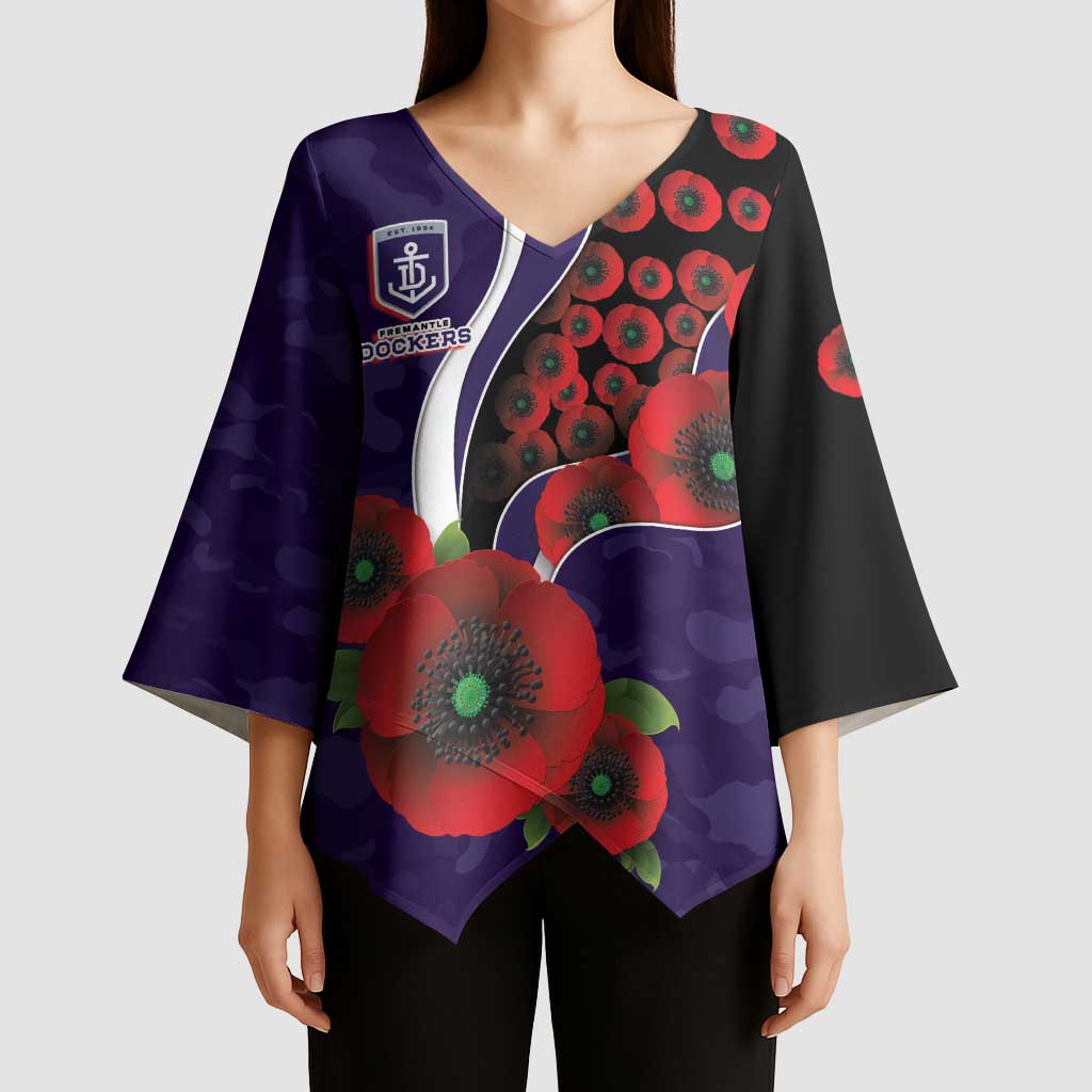Fremantle Dockers ANZAC Personalised Kimono Sleeve Blouse Lest We Forget Poppy Camo