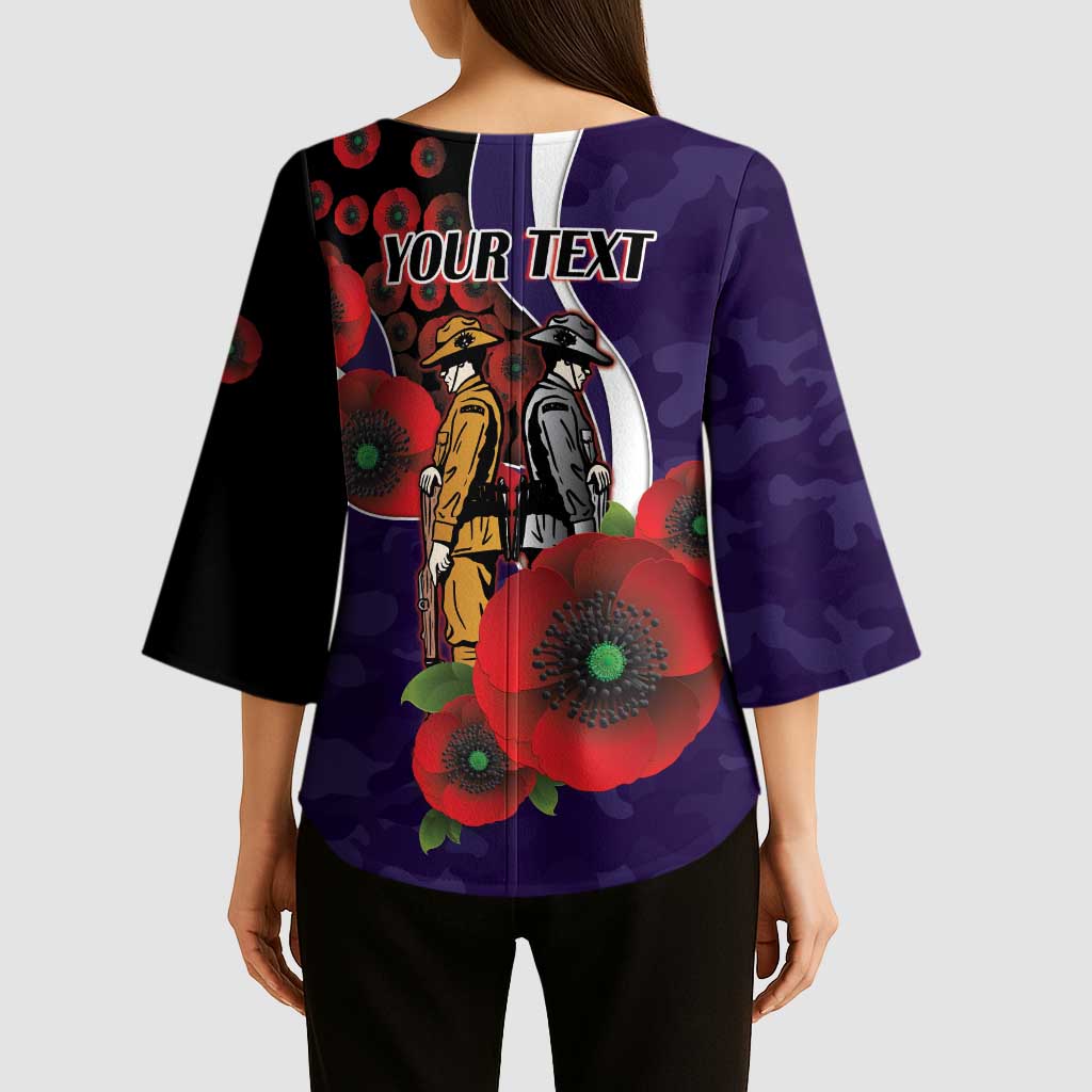 Fremantle Dockers ANZAC Personalised Kimono Sleeve Blouse Lest We Forget Poppy Camo