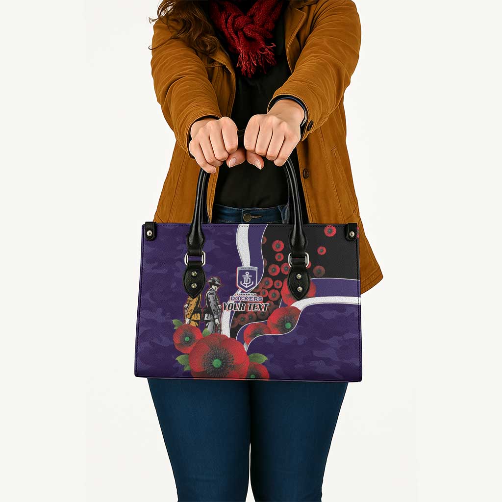 Fremantle Dockers ANZAC Personalised Leather Bag Lest We Forget Poppy Camo