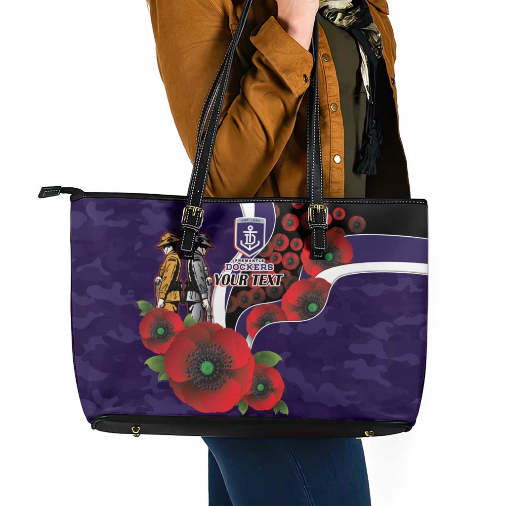 Fremantle Dockers ANZAC Personalised Leather Tote Bag Lest We Forget Poppy Camo
