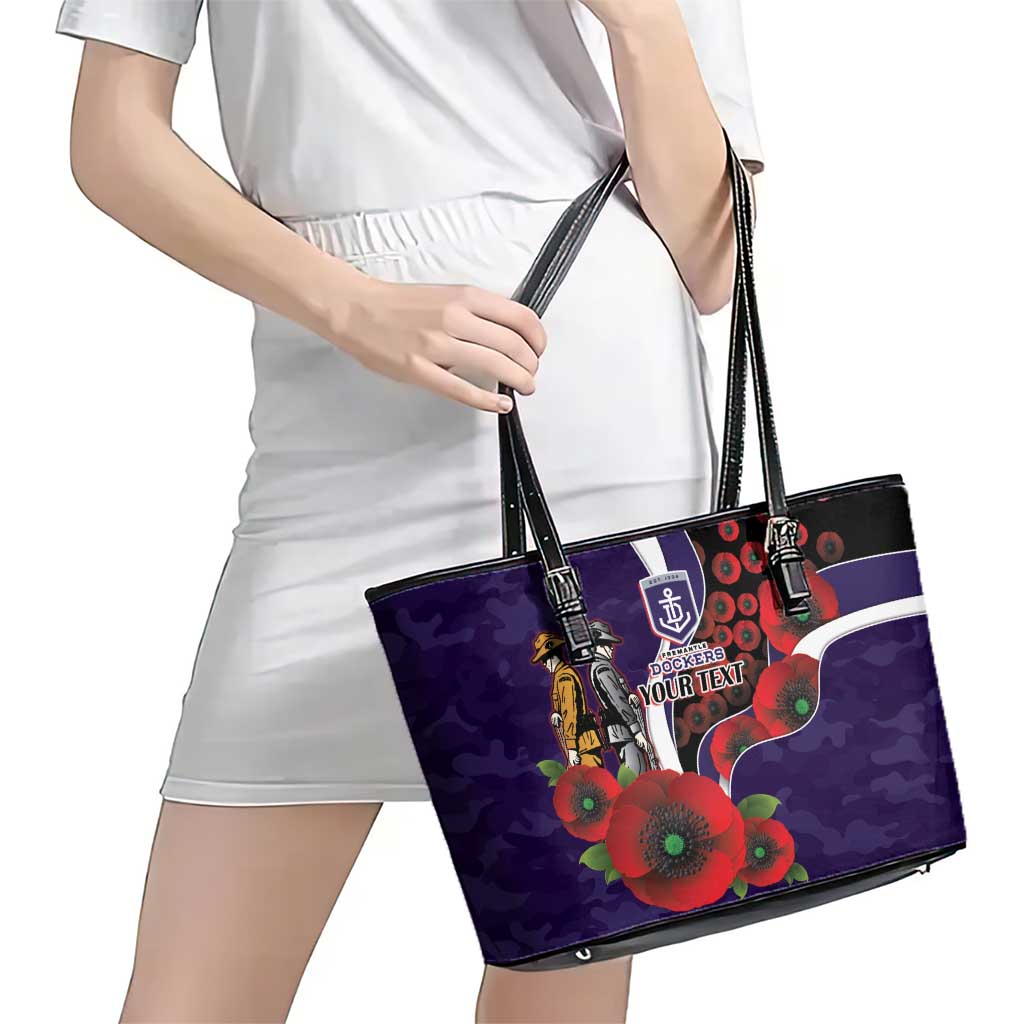 Fremantle Dockers ANZAC Personalised Leather Tote Bag Lest We Forget Poppy Camo