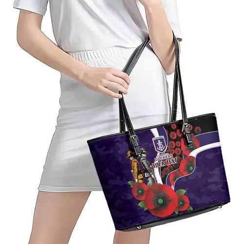 Fremantle Dockers ANZAC Personalised Leather Tote Bag Lest We Forget Poppy Camo