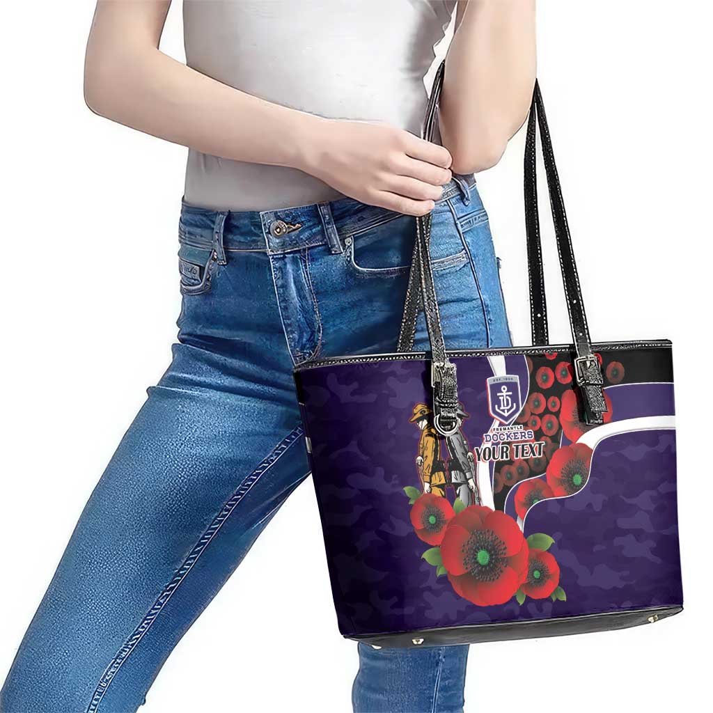 Fremantle Dockers ANZAC Personalised Leather Tote Bag Lest We Forget Poppy Camo