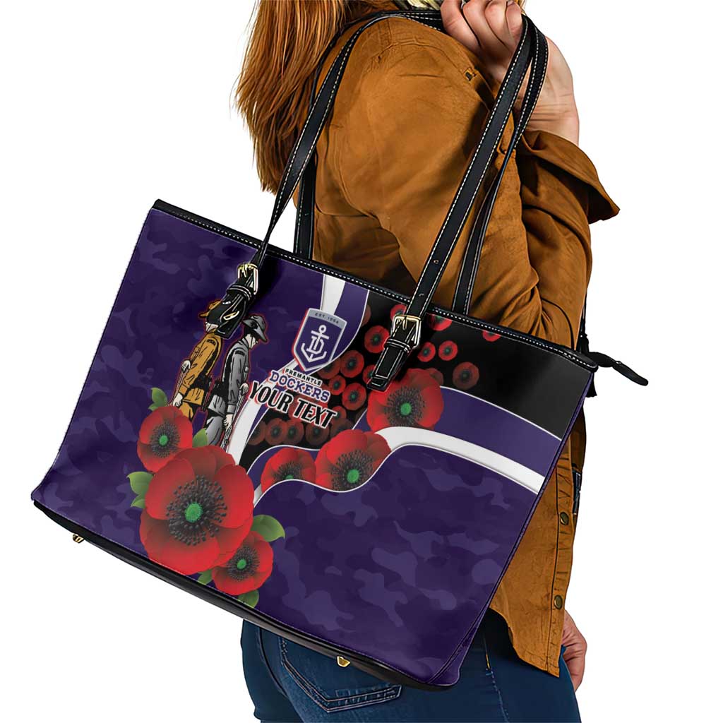 Fremantle Dockers ANZAC Personalised Leather Tote Bag Lest We Forget Poppy Camo