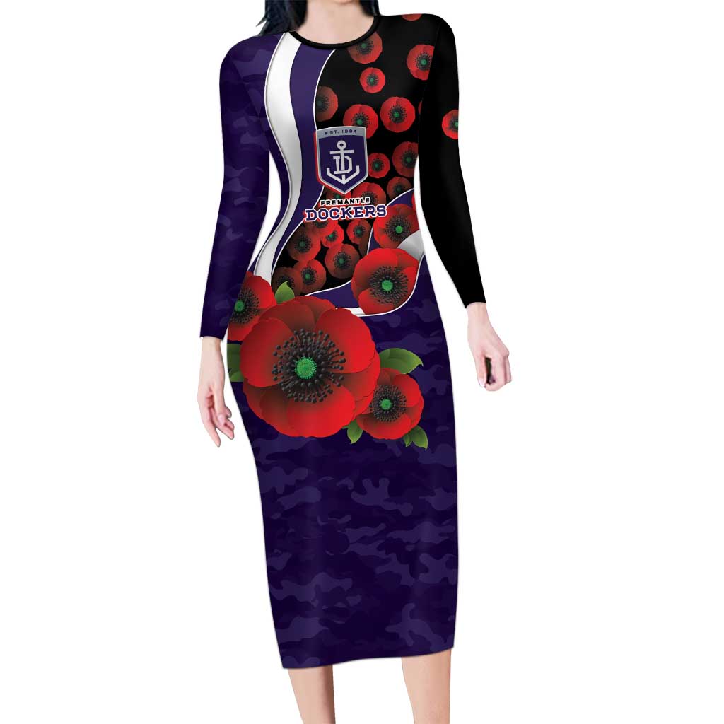 Fremantle Dockers ANZAC Personalised Long Sleeve Bodycon Dress Lest We Forget Poppy Camo