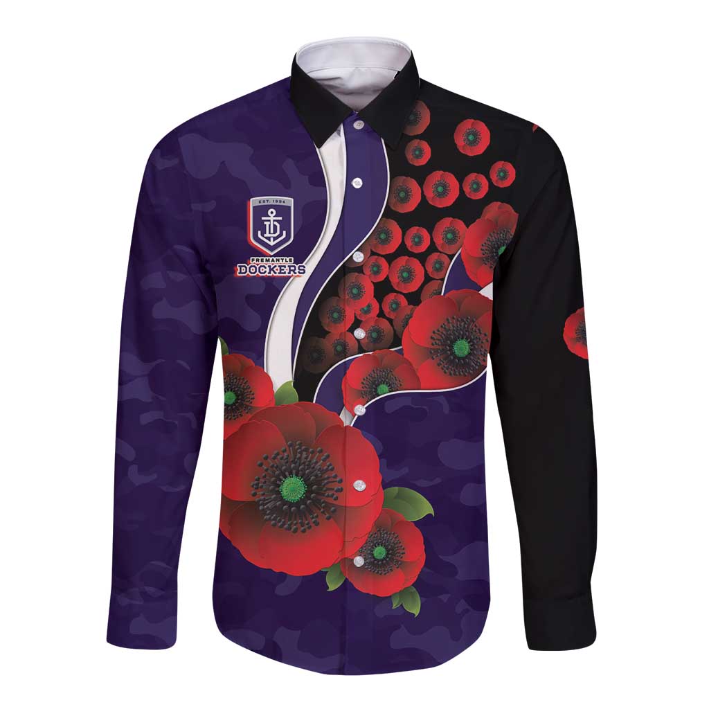 Fremantle Dockers ANZAC Personalised Long Sleeve Button Shirt Lest We Forget Poppy Camo