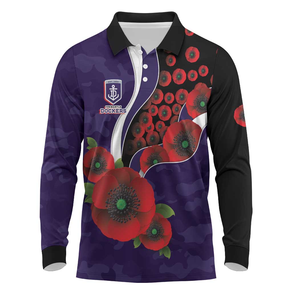 Fremantle Dockers ANZAC Personalised Long Sleeve Polo Shirt Lest We Forget Poppy Camo