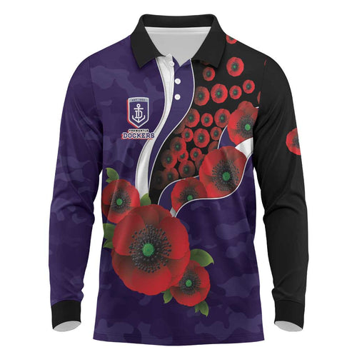 Fremantle Dockers ANZAC Personalised Long Sleeve Polo Shirt Lest We Forget Poppy Camo